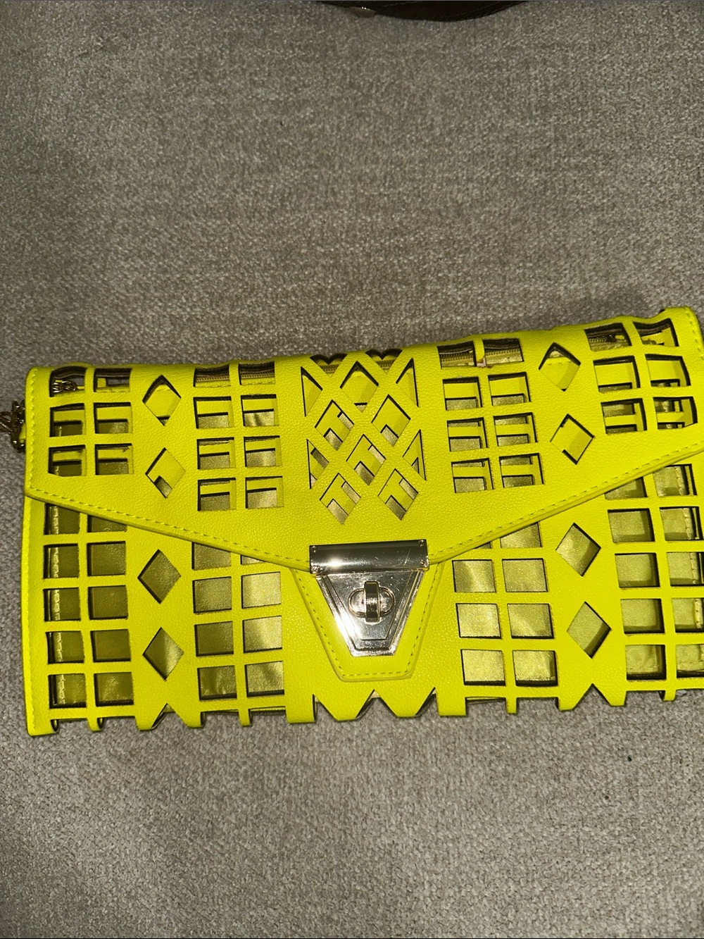 Neon Yellow Laser-Cut Envelope Clutch
